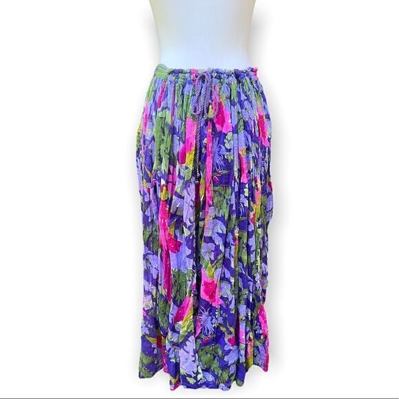 FLORAL SKIRT ONE SIZE FITS ALL ADJUSTABLE WAIST LIGHT & GAUZY 100% COTTON OS - Picture 1 of 6